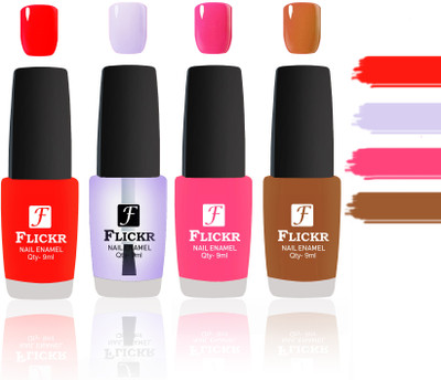 

Flickr Evergreen Nail Polish Combo With Single Coat Application Red,Transparent,Peach,Brown(Pack of 4)