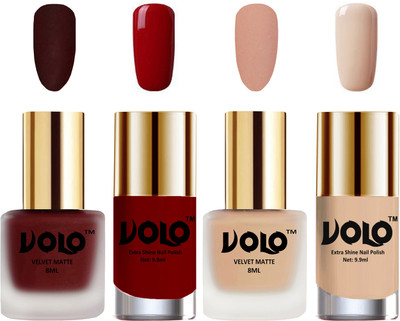 

Volo Extra Shine AND Dull Velvet Matte Nail Paint Duo Combo Maroon, Nude, Red, Nude Tude(Pack of 4)