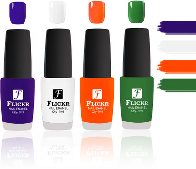 

Flickr Evergreen Nail Polish Combo With Single Coat Application Blue,White,Orange,Green(Pack of 4)