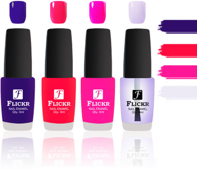 

Flickr Evergreen Nail Polish Combo With Single Coat Application Blue,Sweet Red,Pink,Transparent(Pack of 4)