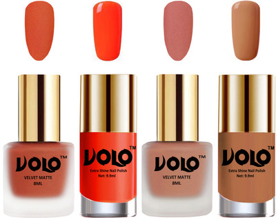

Volo Extra Shine AND Dull Velvet Matte Nail Polish Duo Combo Orange, Light Peach, Coral, Nude(Pack of 4)