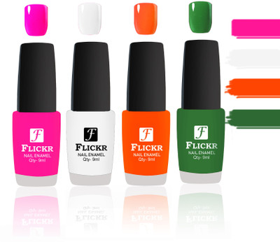 

Flickr Evergreen Nail Polish Combo With Single Coat Application Pink,White,Orange,Green(Pack of 4)