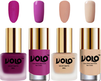 

Volo Extra Shine AND Dull Velvet Matte Nail Paint Duo Combo Magenta, Nude, Bright Plum, Nude(Pack of 4)