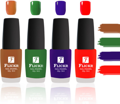 

Flickr Evergreen Nail Polish Combo With Single Coat Application Brown, Green, Blue, Red(Pack of 4)