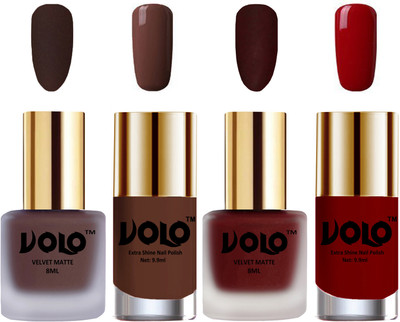 

Volo Extra Shine AND Dull Velvet Matte Nail Polish Duo Combo Chocolate Brown, Maroon, Chocolate Brown, Red(Pack of 4)
