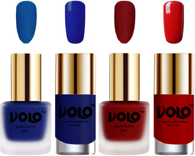 

Volo Extra Shine AND Dull Velvet Matte Nail Polish Duo Combo Blue, Tomato Red, Royal Blue, Red(Pack of 4)