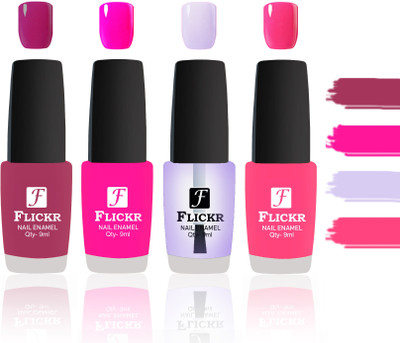 

Flickr Evergreen Nail Polish Combo With Single Coat Application Purple, Pink, Transparent, Peach(Pack of 4)