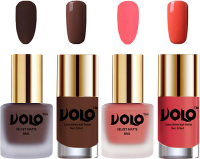 

Volo Extra Shine AND Dull Velvet Matte Nail Polish Duo Combo Chocolate Brown, Dark Peach, Chocolate Brown, Peach Crush(Pack of 4)