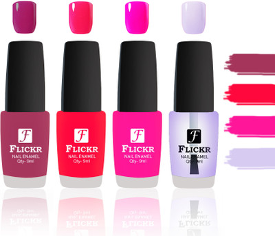 

Flickr Evergreen Nail Polish Combo With Single Coat Application Purple, Sweet Red, Pink, Transparent(Pack of 4)