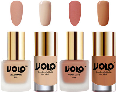 

Volo Extra Shine AND Dull Velvet Matte Nail Paint Duo Combo Nude, Light Peach, Nude, Nude Tude(Pack of 4)
