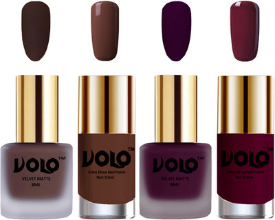 

Volo Extra Shine AND Dull Velvet Matte Nail Polish Duo Combo Chocolate Brown, Light Wine, Chocolate Brown, Wine(Pack of 4)