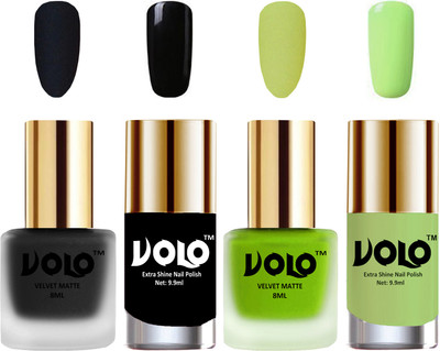 

Volo Extra Shine AND Dull Velvet Matte Nail Polish Duo Combo Black, Parrot Green, Black, Parrot Green(Pack of 4)