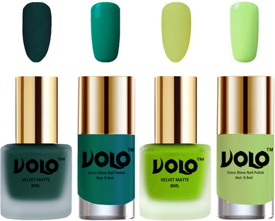 

Volo Extra Shine AND Dull Velvet Matte Nail Polish Duo Combo Dark Green, Parrot Green, Radium Green, Parrot Green(Pack of 4)