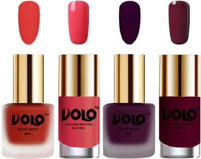 

Volo Extra Shine AND Dull Velvet Matte Nail Polish Duo Combo Coral, Light Wine, Light Pink, Wine(Pack of 4)