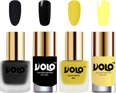 

Volo Extra Shine AND Dull Velvet Matte Nail Polish Duo Combo Black, Yellow, Black, Yellow(Pack of 4)