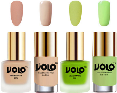

Volo Extra Shine AND Dull Velvet Matte Nail Polish Duo Combo Nude, Parrot Green, Nude, Parrot Green(Pack of 4)