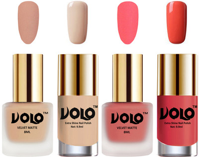 

Volo Extra Shine AND Dull Velvet Matte Nail Polish Duo Combo Nude, Dark Peach, Nude, Peach Crush(Pack of 4)