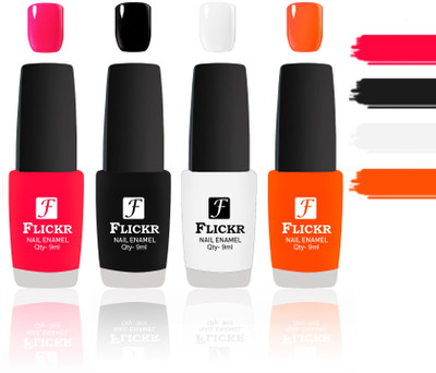 

Flickr Evergreen Nail Polish Combo With Single Coat Application Sweet Red,Black,White,Orange(Pack of 4)