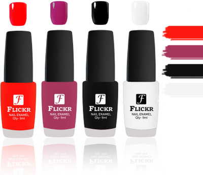 

Flickr Evergreen Nail Polish Combo With Single Coat Application Red,Purple,Black,White(Pack of 4)