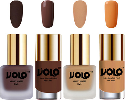 

Volo Extra Shine AND Dull Velvet Matte Nail Polish Duo Combo Chocolate Brown, Skin Nude, Chocolate Brown, Flirty Nude(Pack of 4)