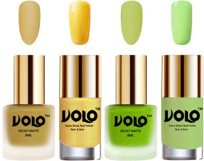 

Volo Extra Shine AND Dull Velvet Matte Nail Polish Duo Combo Metallic Golden, Parrot Green, Gold Chrome, Parrot Green(Pack of 4)