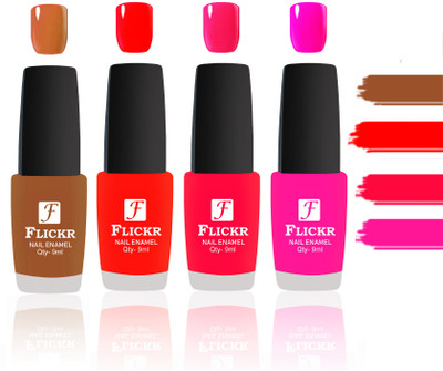 

Flickr Evergreen Nail Polish Combo With Single Coat Application Brown, Red, Sweet Red, Pink(Pack of 4)