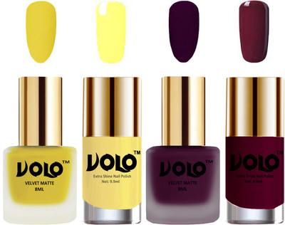 

Volo Extra Shine AND Dull Velvet Matte Nail Polish Duo Combo Yellow, Light Wine, Yellow, Wine(Pack of 4)