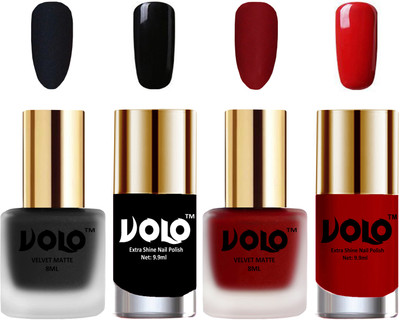 

Volo Extra Shine AND Dull Velvet Matte Nail Polish Duo Combo Black, Tomato Red, Black, Red(Pack of 4)