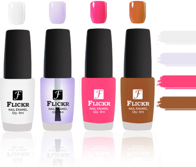 

Flickr Evergreen Nail Polish Combo With Single Coat Application White, Transparent, Peach, Brown(Pack of 4)
