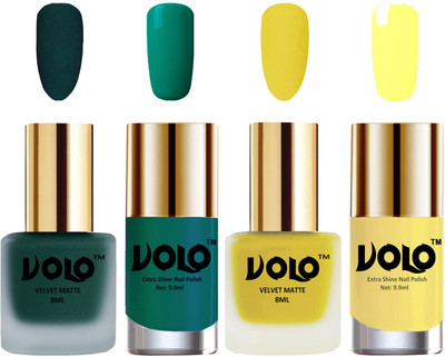 

Volo Extra Shine AND Dull Velvet Matte Nail Polish Duo Combo Dark Green, Yellow, Radium Green, Yellow(Pack of 4)