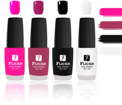 

Flickr Evergreen Nail Polish Combo With Single Coat Application Pink,purple,Black,White(Pack of 4)
