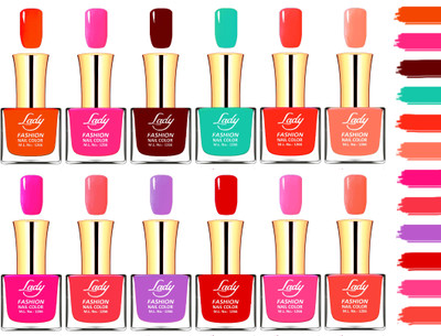 

Lady Fashion Extra Shine Long Wear Durable Nail Polish Combo (Set of 12) Orange, Red, Pink, Green, Peach, Purple, Magenta, Maroon, Fast Red, Mauve, Baby Pink, Nude(Pack of 12)