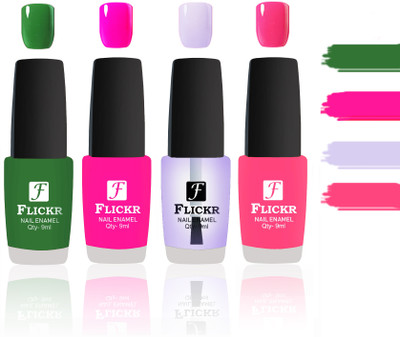 

Flickr Evergreen Nail Polish Combo With Single Coat Application Green,Pink,Transparent,Peach(Pack of 4)