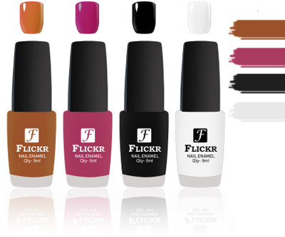 

Flickr Evergreen Nail Polish Combo With Single Coat Application Brown, Purple, Black, White(Pack of 4)