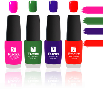 

Flickr Evergreen Nail Polish Combo With Single Coat Application Pink,Green,Blue,Sweet Red(Pack of 4)