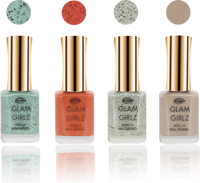 

Glam Girlz nailpaint sandy orange/english skin/sandy cream/sandy pista green 65/83/78/76(Pack of 4)