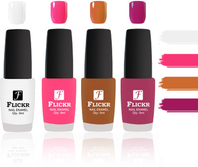 

Flickr Evergreen Nail Polish Combo With Single Coat Application White, Peach, Brown, Purple(Pack of 4)