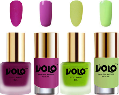 

Volo Extra Shine AND Dull Velvet Matte Nail Polish Duo Combo Magenta, Parrot Green, Bright Plum, Parrot Green(Pack of 4)