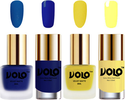 

Volo Extra Shine AND Dull Velvet Matte Nail Polish Duo Combo Blue, Yellow, Royal Blue, Yellow(Pack of 4)