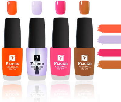 

Flickr Evergreen Nail Polish Combo With Single Coat Application Orange, Transparent, Peach, Brown(Pack of 4)