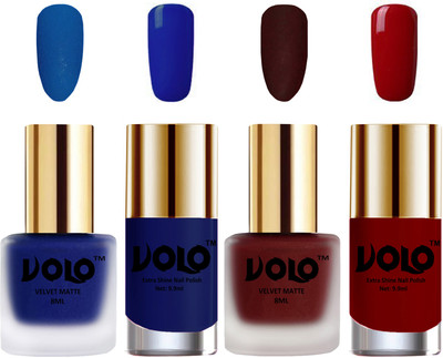 

Volo Extra Shine AND Dull Velvet Matte Nail Polish Duo Combo Blue, Maroon, Royal Blue, Red(Pack of 4)