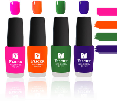 

Flickr Evergreen Nail Polish Combo With Single Coat Application Pink,Orange,Green,Blue(Pack of 4)
