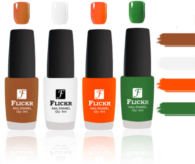 

Flickr Evergreen Nail Polish Combo With Single Coat Application Brown, White, Orange, Green(Pack of 4)