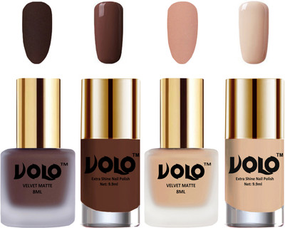 

Volo Extra Shine AND Dull Velvet Matte Nail Paint Duo Combo Chocolate Brown, Nude, Chocolate Brown, Nude Tude(Pack of 4)