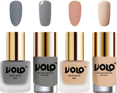 

Volo Extra Shine AND Dull Velvet Matte Nail Paint Duo Combo Grey, Nude, Grey, Nude Tude(Pack of 4)