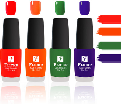 

Flickr Evergreen Nail Polish Combo With Single Coat Application Red,Orange,Green,Blue(Pack of 4)