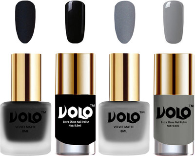 

Volo Extra Shine AND Dull Velvet Matte Nail Polish Duo Combo Black, Grey, Black, Grey(Pack of 4)