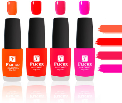 

Flickr Evergreen Nail Polish Combo With Single Coat Application Orange, Red, Sweet Red, Pink(Pack of 4)
