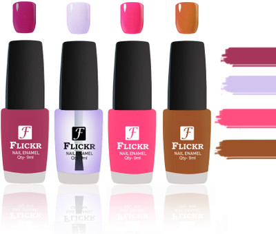 

Flickr Evergreen Nail Polish Combo With Single Coat Application Purple, Transparent, Peach, Brown(Pack of 4)