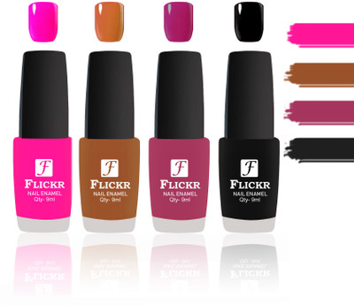 

Flickr Evergreen Nail Polish Combo With Single Coat Application Pink,Brown,Purple,Black(Pack of 4)